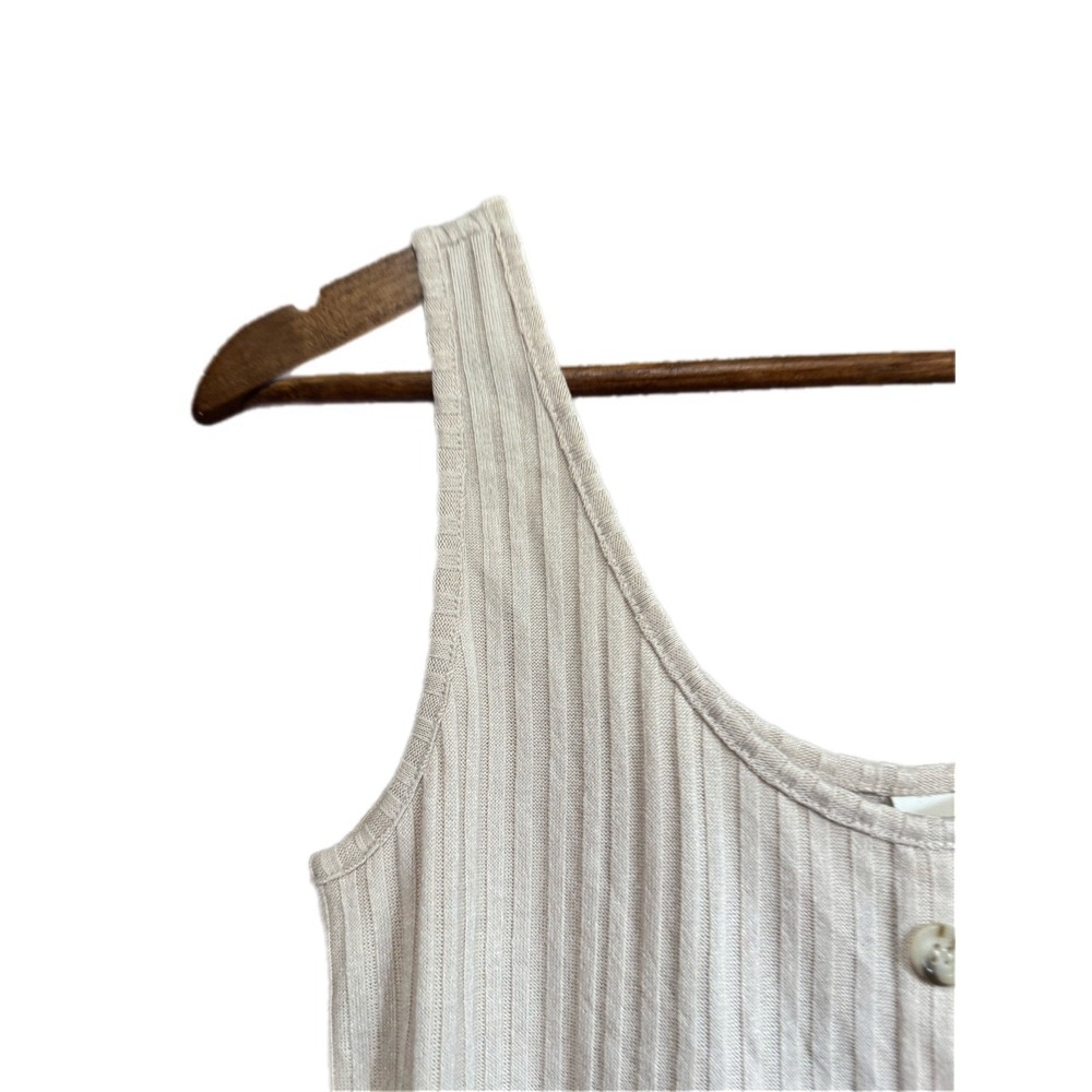 H&M Ribbed Knit Tank Top Womens Small Beige Excellent Button Front Scoop Neck - Picture 5 of 9